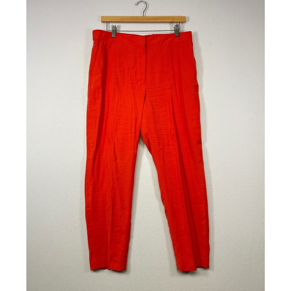 Mango Tapered Trousers Women Size L‎ Red High Waist Elastic Back Viscose Blend